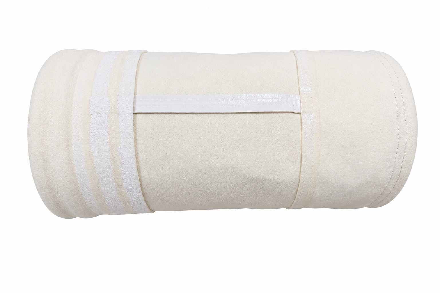 Filter bag sewing seam treated with needle hole sealing adhesive